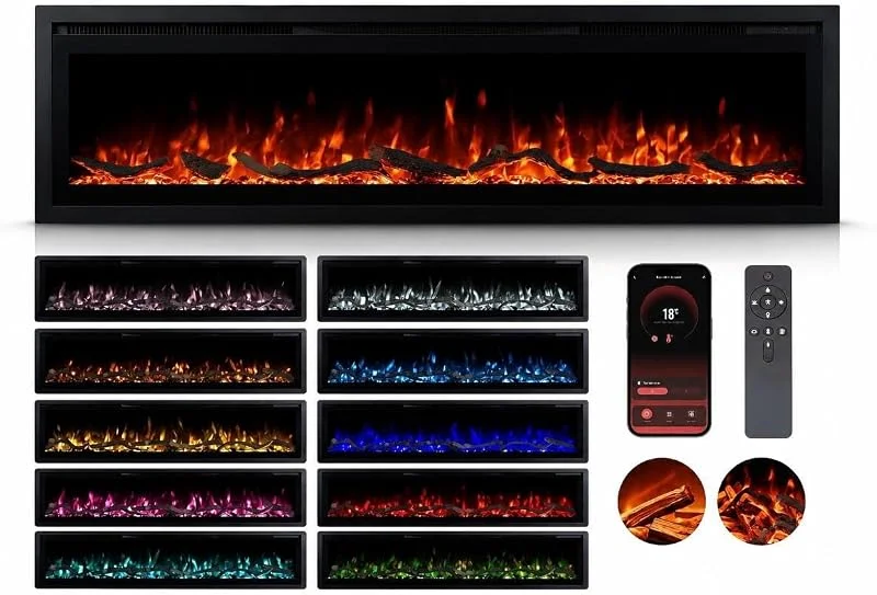 Crystal 60 BEF Caminetto Elettrico 152cm, 1800W, App — Riscaldamento