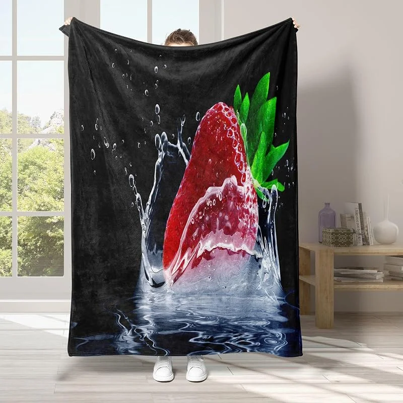 Fragola Coperta di Flanella 220x240cm, Rugiada Blanket Morbido Caldo e Confortevole, Modello di Copert con Stampa 3D, Adatto a Tutte le Stagioni — Riscaldamento