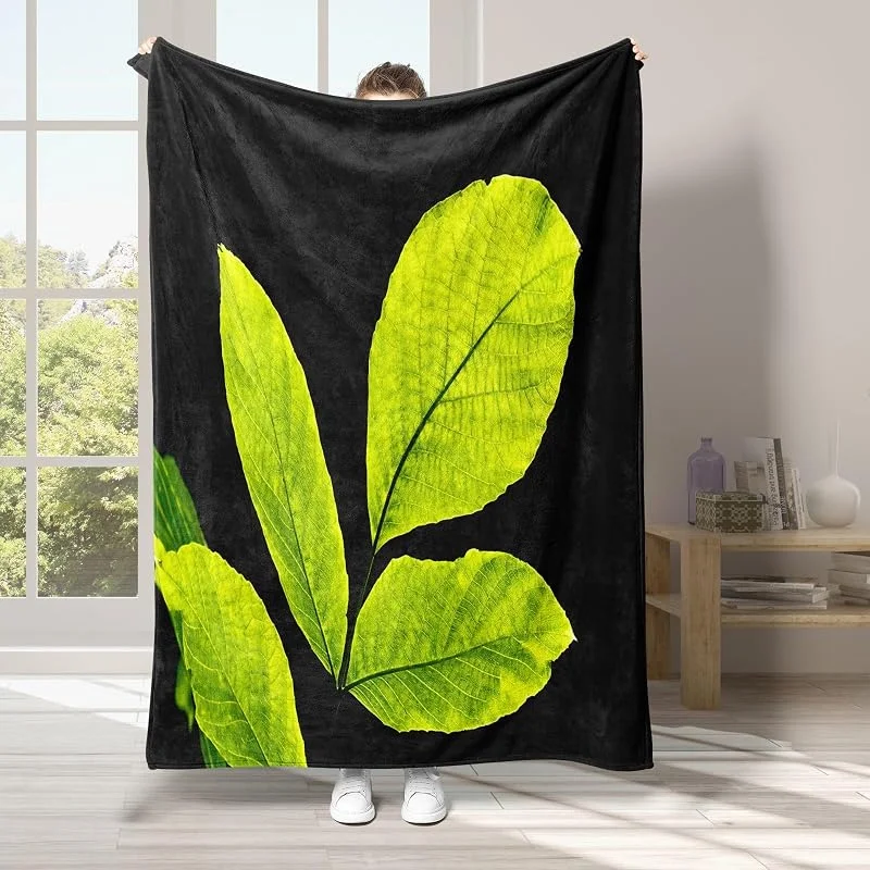 Foglia Coperta di Flanella 220x240cm, Pianta Blanket Morbido Caldo e Confortevole, Modello di Copert con Stampa 3D, Adatto a Tutte le Stagioni — Riscaldamento