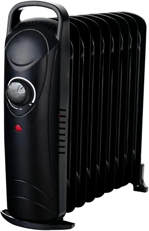 Radiatore Elettrico a Olio 800W Calorifero Portatile a Basso Consumo con 7 Elementi Riscaldanti Termostato Maniglia Integrata Anti Surriscaldamento Per Stanze fino a 25m³ 38 × 14 × 30.5 Cm Nero