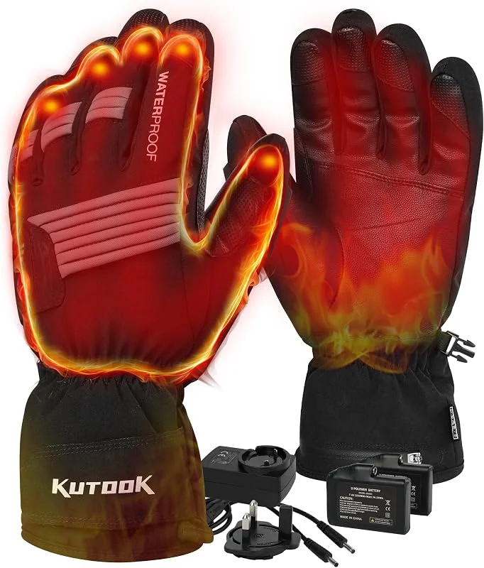 KUTOOK Guanti Riscaldati Invernali con Batteria Ricaricabile Antivento e Impermeabile Touchscreen Unisex per Moto Ciclismo Snowboard e Sci, Una Durata di 2.5~5 Ore — Abbigliamento riscaldato
