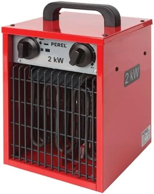 Perel Termoventilatore elettrico 2000W con 3 livelli di calore, termostato e funzione ventilazione, protezione surriscaldamento IP24, compatto e portatile per officina, garage o capanno