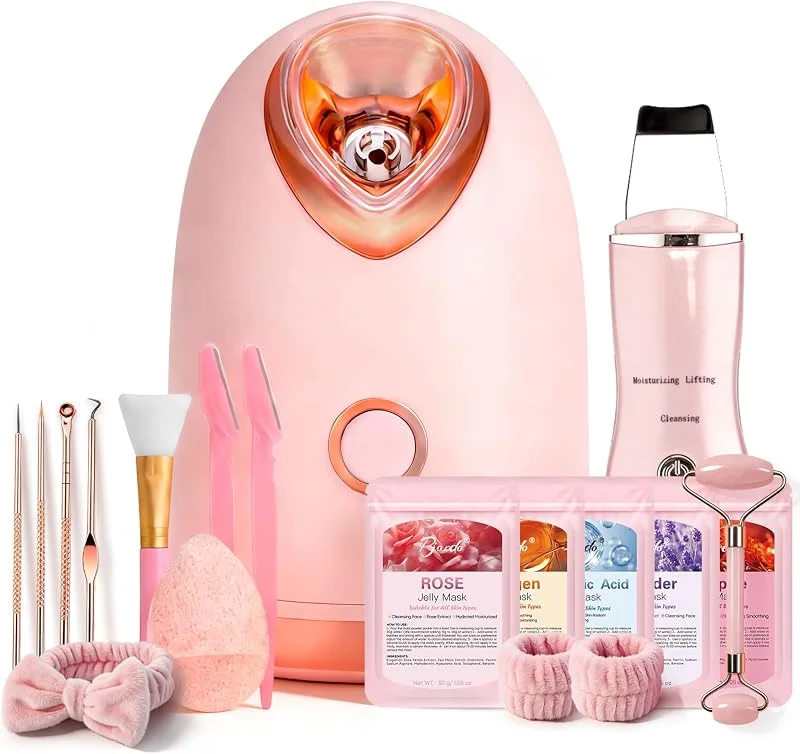 Pjordo Kit per vaporizzatore facciale spa, scrubber per la pelle, nano ionico, vaporizzatore viso per una pulizia profonda sblocca i pori, umidificatore a vapore per viso, sauna domestica e spa