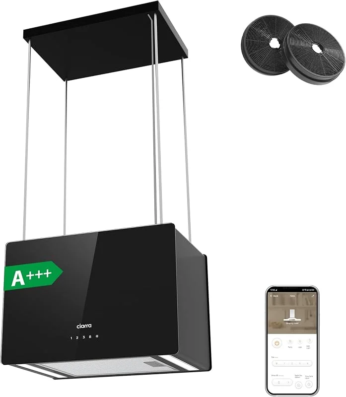 CIARRA CBCB4850 Classe A+++ Cappa a Isola 48 cm 700m³, h Smart WiFi Nero — Riscaldamento