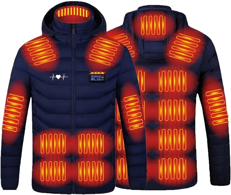 Giacca Riscaldata per Uomo con 21 Zone di Riscaldamento a Quattro Controlli Giubbotto Tinta Unita Giaccas Elettrico Riscaldato Invernale Uomos per Attività all'aperto Lavabile in Lavatrice — Abbigliamento riscaldato
