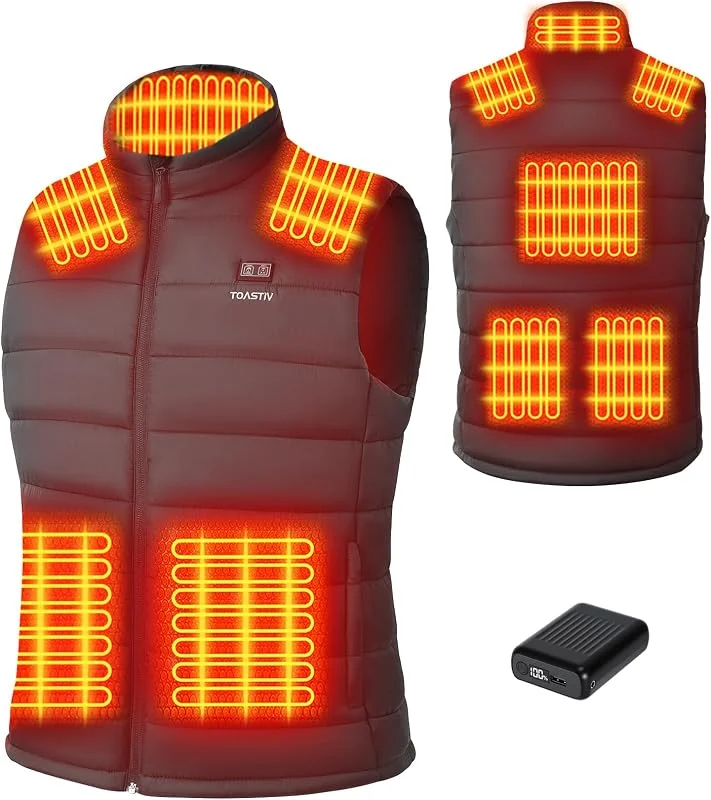 Gilet Riscaldato Uomo con Batteria 18400mAh 7.4V - 8 Zone Riscaldanti, Lavaggio in lavatrice, Gilet Termico Elettrico con Controllo a Doppia Zona — Abbigliamento riscaldato