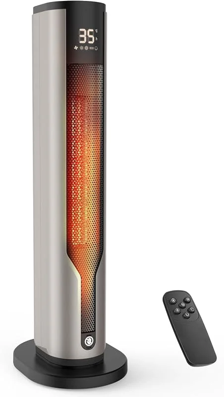 Stufetta Elettrica Basso Consumo 2000W PTC con Telecomando, Termoventilatore, Oscillazione, Timer, Protezione Surriscaldamento e Ribaltamento, Temperatura Regolabile per Bagno, Camera e Interni