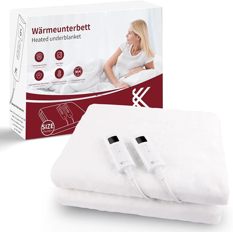 REDKEY Scaldaletto Elettrica Matrimoniale, 170x150 cm Sottocoperta, 7 Temperature, Coperta Termica con Spegnimento Automatico, Termoforo, Lavabile — Riscaldamento