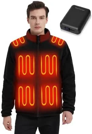 Giacca Riscaldata Uomo con Batteria 18400 mAh, Giubbotto Gilet Pile Riscaldato Uomo con Power Bank, Invernale Abbigliamento Riscaldato Lavoro Moto, 10 Zone di Riscaldamento