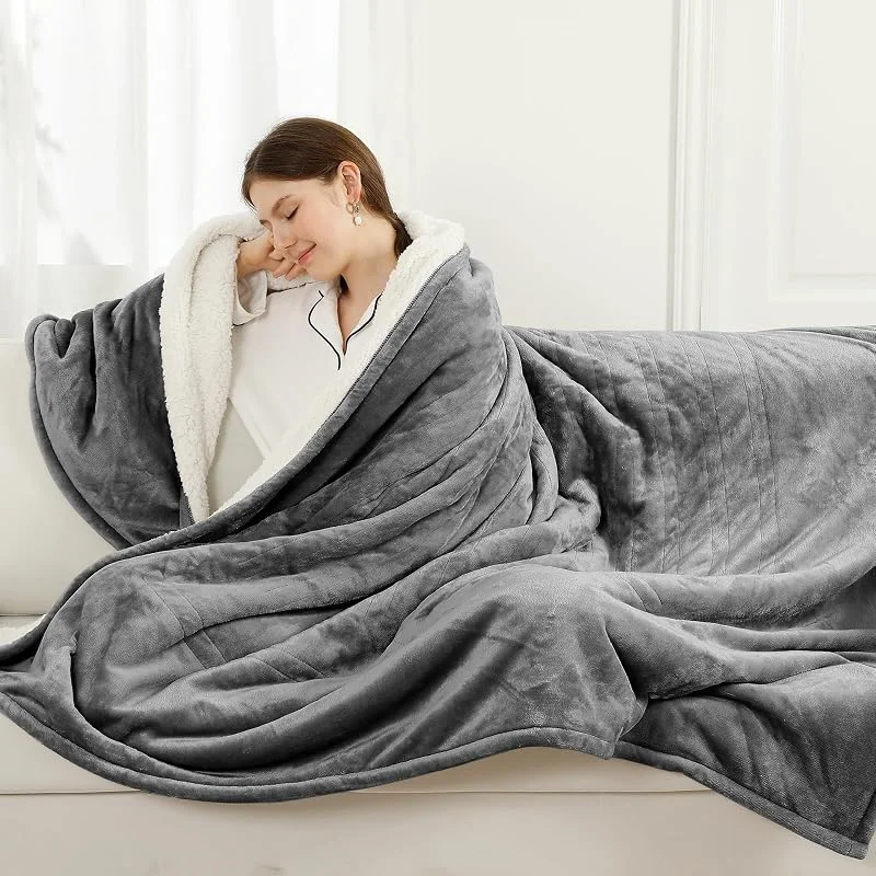 ESTINGO Coperta Elettrica 180x130cm, Termocoperta Morbida, Spegnimento Automatico, 6 Livelli, Timer 10h, Protezione Surriscaldamento, Lavabile, Riscaldamento Rapido, Regalo Natale, Grigio