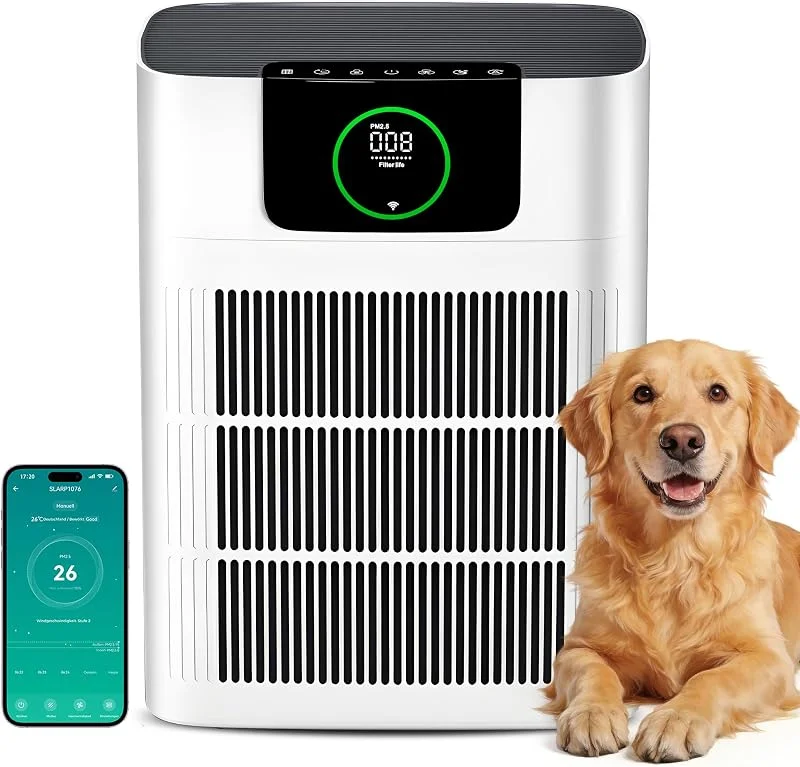 Purificatore d'aria con HEPA e filtro ai carboni attivi contro muffa, polvere polline, peli di animali, CADR 330 m³, h per 100 m², controllo app e modalità 4+1, silenzioso ed efficienza — Umidificatore