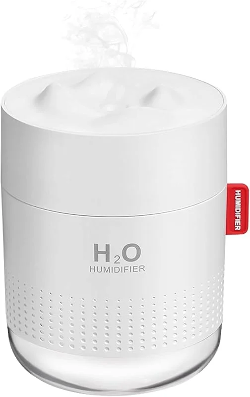 Umidificatore d'aria per bambini, 500 ml, mini umidificatore d'aria silenzioso con 2 modalità (continua, intermittente), umidificatore per camera con luce di colore caldo (bianco)