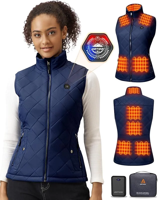 Gilet riscaldante da donna con batteria da 16000 mAh, con 9 zone di riscaldamento e 3 temperature regolabili, gilet riscaldato per attività all'aperto, escursionismo, blu, M — Abbigliamento riscaldato
