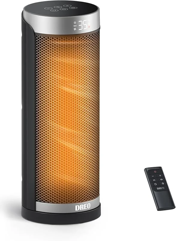 Dreo Termoventilatore a Risparmio Energetico, Riscaldatore in Ceramica PTC Silenzioso, Stufa Elettrica Oscillante a 70° con Telecomando, Timer da 12 Ore, 3 Modalità e 3 Velocità, Solaris Slim H3 — Riscaldamento