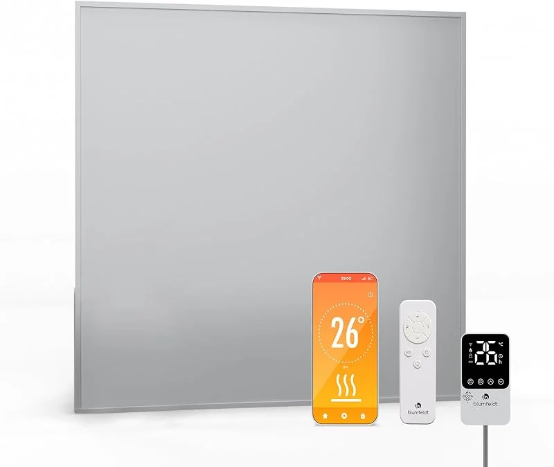 blumfeldt - Pannello Radiante a Infrarossi, 360W – Montaggio a Parete, Controllo Smart App & Telecomando, Termostato Esterno, IP44, Efficienza Energetica del 95%, per Riscaldamento Interno, Alluminio