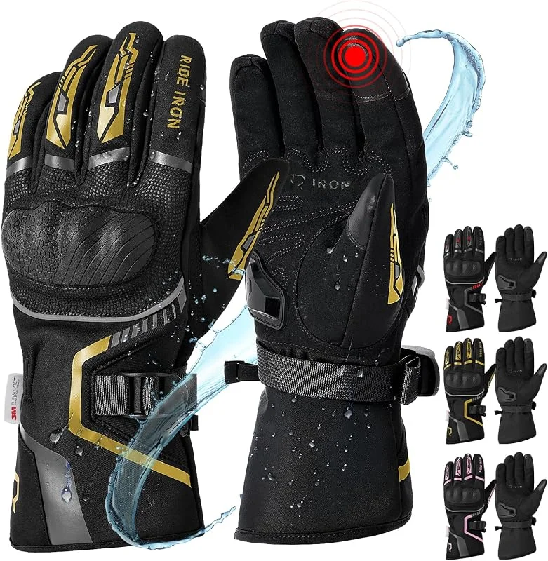 RIDEIRON Guanti moto invernali uomo donna, Antivento, leggeri e caldi con touchscreen per motociclismo, escursionismo e altri sport all'aperto — Abbigliamento riscaldato