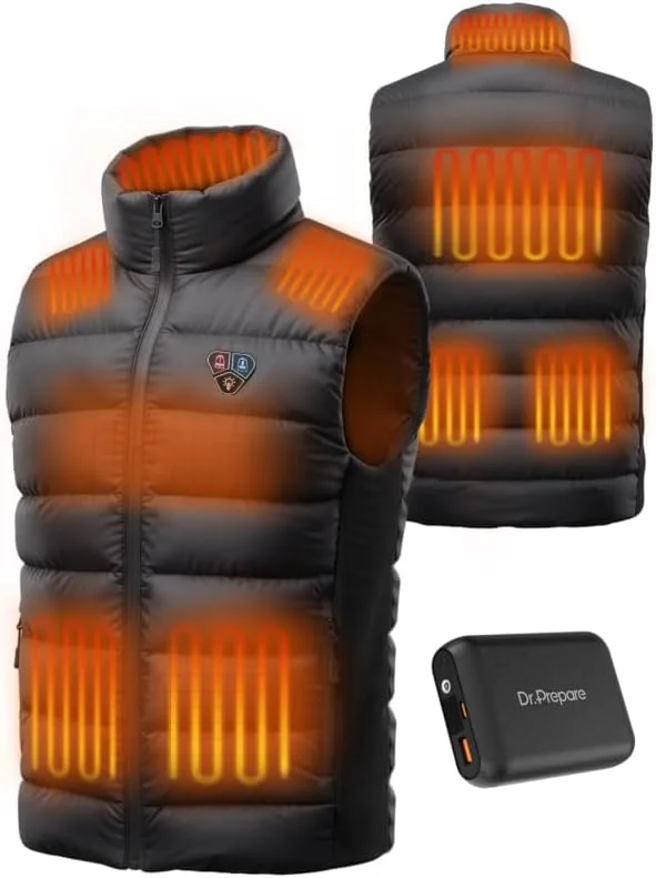 DR.PREPARE Gilet Riscaldato Uomo con Power Bank 16.000 mAh, 8 ore di Riscaldamento, Controllo Indipendente del Calore per Lavoro all'aperto, Sci — Abbigliamento riscaldato