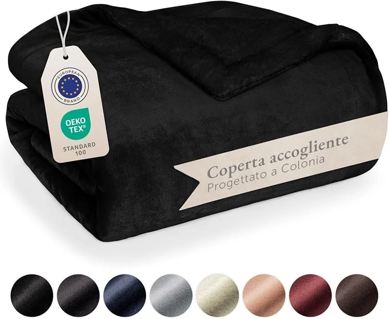 Blumtal Plaid in pile 230 x 270 – Plaid nero certificato Oeko-TEX®, plaid in pile Sherpa, coperta in pile di alta qualità, morbido, caldo, morbido, nero — Riscaldamento