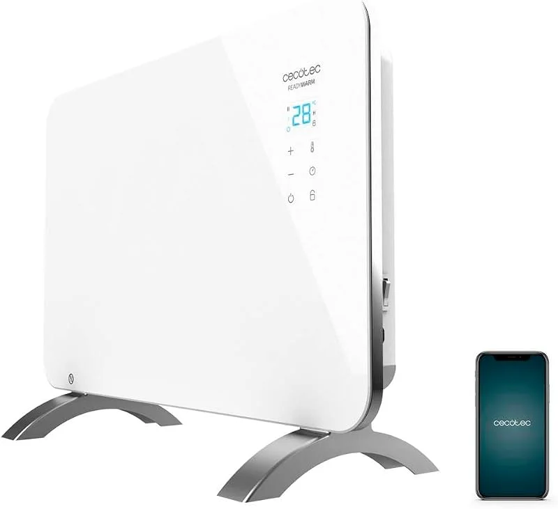 Cecotec Radiatore elettrico Energy Efficient Ready Warm 6650 Crystal Connessione Wifi, 1000 W, Termostato regolabile, Timer, Pedana, Protezione contro il surriscaldamento, silenzioso, bianco