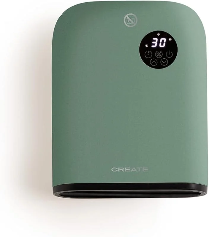 CREATE, WARM WALL, Riscaladore a parete o da pavimento con Wifi verde salvia, Controllo tramite app, ambienti fino a 20m², rilevamento finestre aperte, antiribaltamento, 3 modalità, LCD, 2000W — Riscaldamento