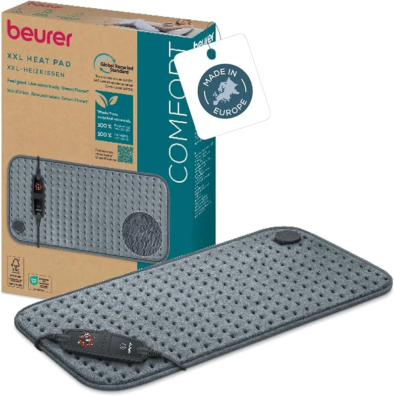 Beurer Termoforo HK 123 XXL Cosy Grey Termoforo traspirante a riscaldamento rapido in formato XXL 60 x 30 cm della serie Green Planet, Grigio in materiale riciclato