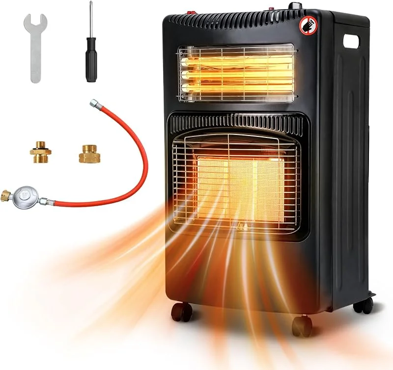 Riscaldatore a gas 4200 W, riscaldamento elettrico 1260 W, bruciatore in ceramica a infrarossi, con regolatore di pressione del gas e tubo del gas, forno a gas, bombole di gas butano o propano