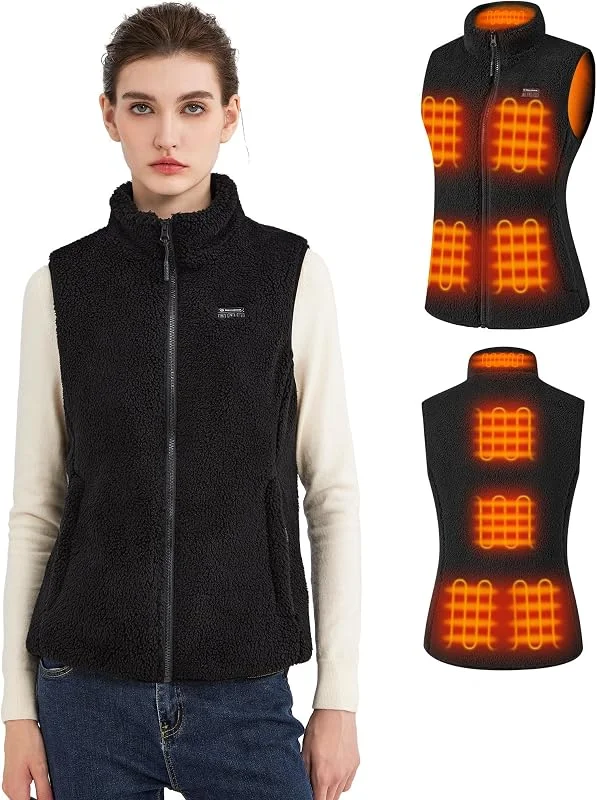 Soffice gilet riscaldante da donna con power bank da 16000 mAh 7, 4 V inclusa, gilet riscaldante Sherpa da donna, gilet termico elettrico in pile per sci all'aperto — Abbigliamento riscaldato