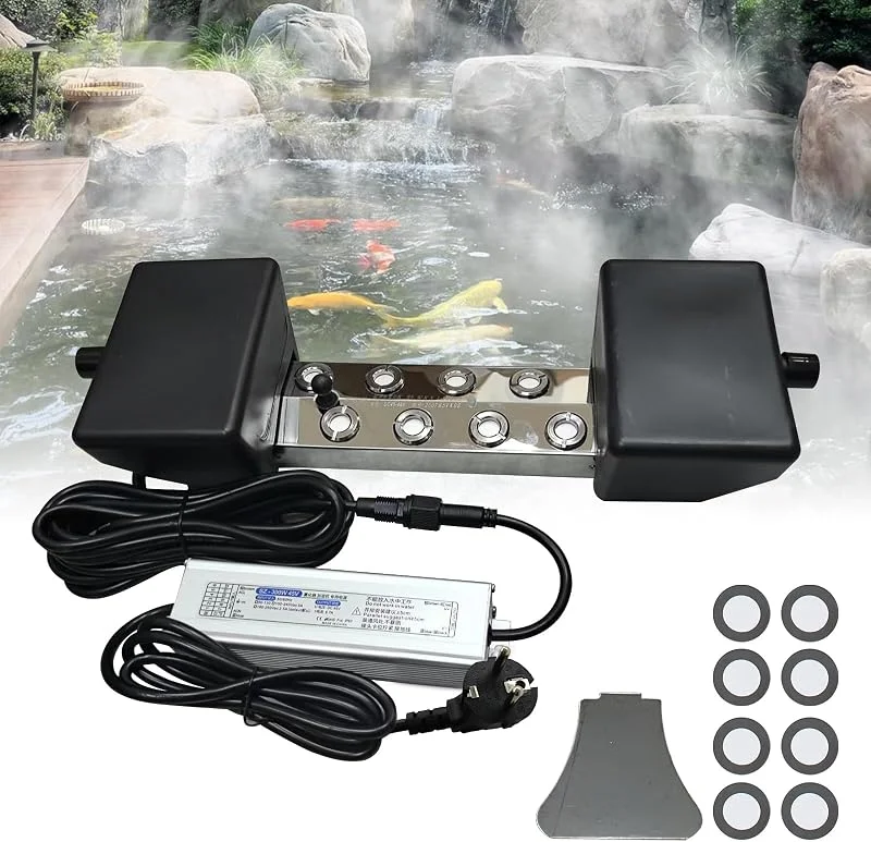 Nebulizzatore ad ultrasuoni a 8 Teste, 6L, h in Acciaio Inox 304, con Galleggiante, umidificatore ad ultrasuoni con Funzione di Protezione per Serra, Giardino, palcoscenico