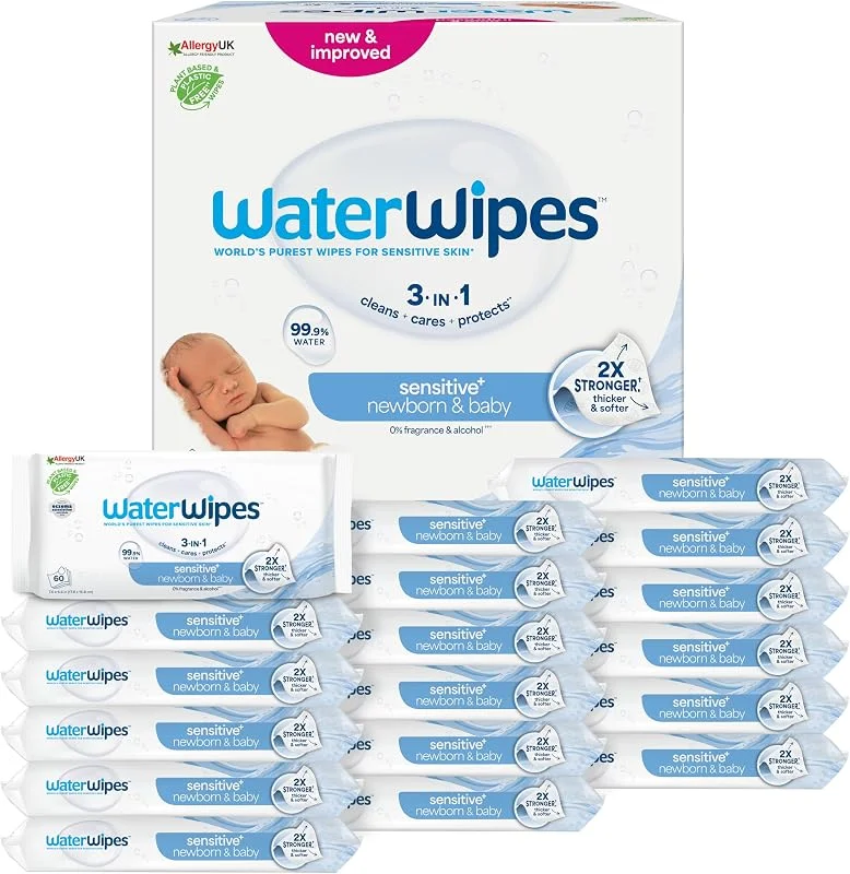 WaterWipes Sensitive+ Newborn & Baby Wipes, 12 Confezioni — Umidificatore
