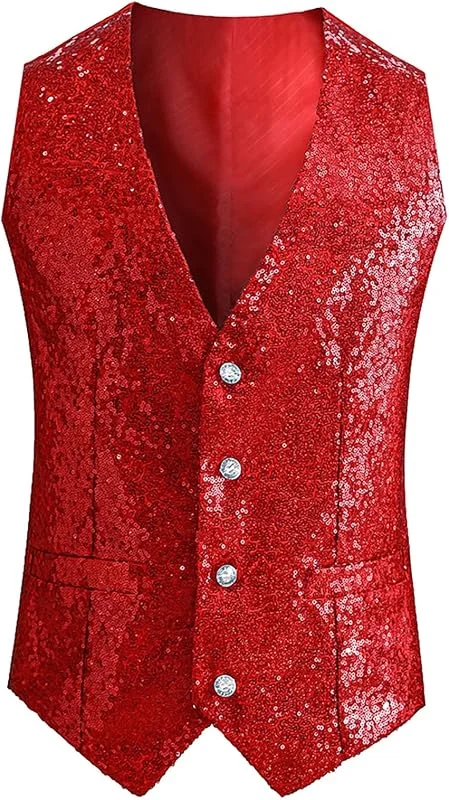 Gilet con paillettes glitterate, gilet formale scintillante con paillettes lucide e fodera in raso, elegante gilet per balli, matrimoni, banchetti o night club — Abbigliamento riscaldato