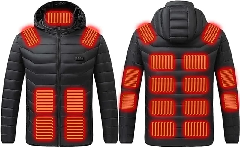 Black Friday 2024 Offerte Piumino Riscaldato Uomo Donna, USB 21 Zone di Riscaldato Gilet Riscaldante Elettrico Cappotti con Cappuccio, Gilet Caldo Invernale per Sci all'aperto (Batterie non incluse) — Abbigliamento riscaldato