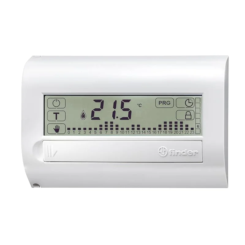 Finder Cronotermostato Digitale Touch da Parete Tipo 1C.71. Regolazione su 3 livelli di temperatura. Aggiornamento automatico dell'ora legale. Colore Bianco — Riscaldamento