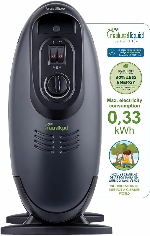 Bastilipo - MR-ECOFLUID-7 - Mini radiatore ecologico con H2O naturale liquid, 200, 400, 600W, 0, 4Kw, h, 7 elementi c, termostato, colore nero — Riscaldamento