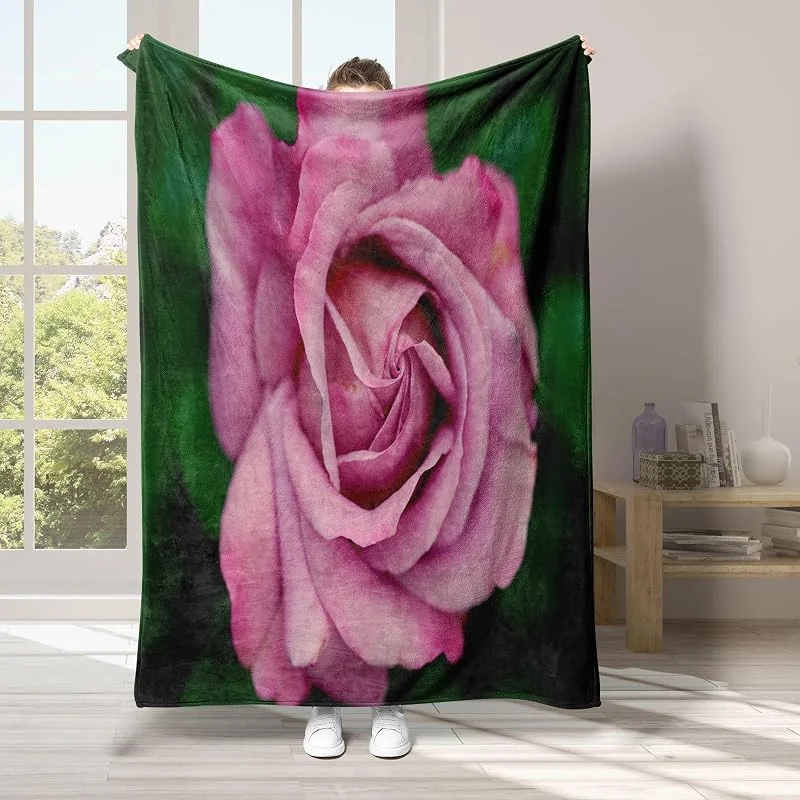 Rosa Coperta di Flanella 220x240cm, Fiori Blanket Morbido Caldo e Confortevole, Modello di Copert con Stampa 3D, Adatto a Tutte le Stagioni — Riscaldamento