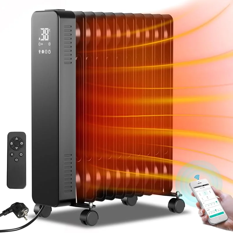 Sonnewelt Radiatore ad olio 2500 W, riscaldamento elettrico a risparmio energetico, con 11 nervature, 3 livelli di riscaldamento, termostato, app e telecomando, display digitale, riscaldamento