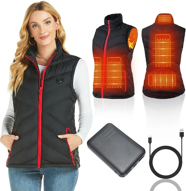 Gilet riscaldato da donna con pacco batteria, gilet riscaldante elettrico leggero per donna, gilet ricaricabile tramite USB con tasche, gilet caldo gilet invernale slim fit gilet esterno (XL) — Abbigliamento riscaldato