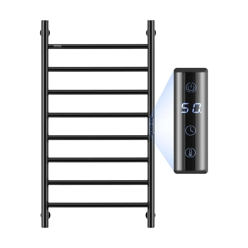 VEVOR Scaldasalviette Termoarredo, Portasciugamani Riscaldato con 8 Barre, Scaldasalviette Impermeabile con Timer e Display LED, 5 Livelli di Temperatura Regolabili, Montaggio a Parete, Nero — Riscaldamento