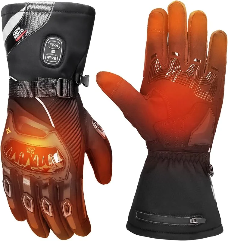 KEMIMOTO Guanti Riscaldati Moto Uomo, Ricaricabili Guanti Invernali Impermeabili Touch Screen con 3000 mAh Batterie, Adatti da -20°C a -5°C, Ideali per Motociclismo e Ciclismo — Abbigliamento riscaldato