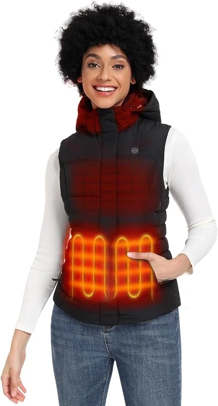 ORORO Gilet Piumino Riscaldato Donna con Batteria e Cappuccio Staccabile Giubbotto Riscaldato Donna Smanicato Riscaldato - Caricatore Non Incluso — Abbigliamento riscaldato