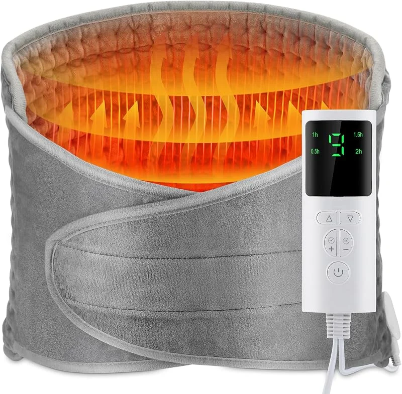 Termoforo Elettrico per la Schiena, 12'' x 50'' Riscaldante Lombare per La Schiena, La Vita, La Pancia e Le Gambe, Riscaldamento Rapido, Protezione Contro il Surriscaldamento, Lavabile, Grigio