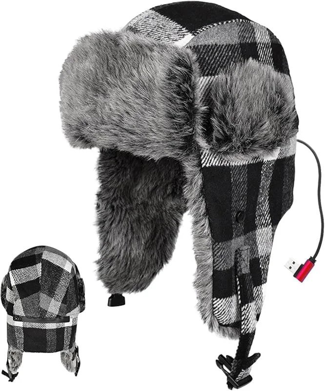 Generisch Berretto Ushanka riscaldato tramite USB, a tre livelli, in peluche, per uomini, donne, adulti, per ciclismo, passeggiate, pendolari e — Abbigliamento riscaldato