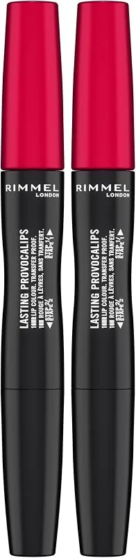 Rimmel London Rossetto Liquido Provocalips, Formula Lunga Tenuta 2 Step, per labbra dal colore pieno e dal finish vinilico, Tonalità 500 Kiss The Town Red, 6 ml (Confezione da 2) — Trucco