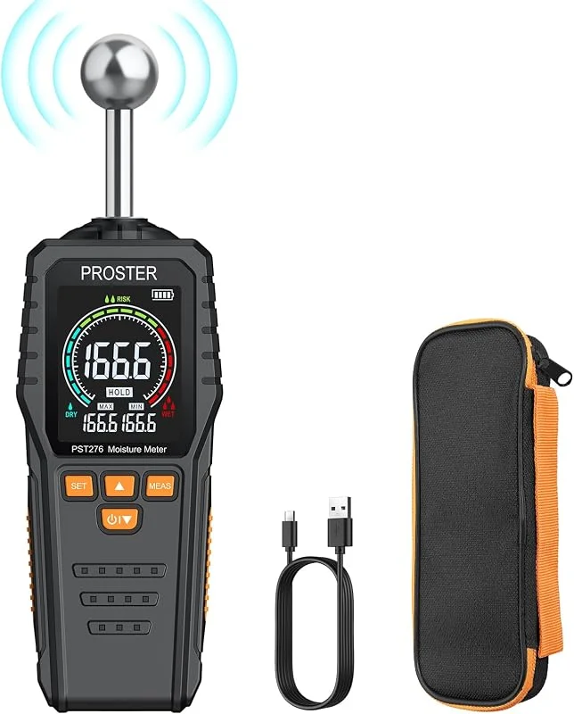 Proster Misuratore di Umidità Ricaricabile Rivelatore di Umidità Igrometro Senza Ago per Pareti con Schermo LCD a Colori Allarme Indicatore di Umidità 5-40 mm per Legno Edilizia Calcestruzzo — Umidificatore