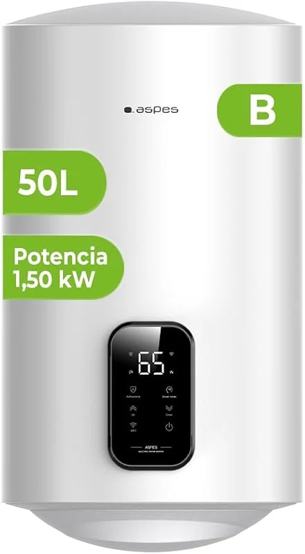 Aspes AT5000SDW - Scaldabagno elettrico da 50 litri, 1500 W, kit di montaggio incluso, resistenza in acciaio smaltato, termostato digitale, temperatura massima 93°, bianco, efficienza energetica B — Riscaldamento