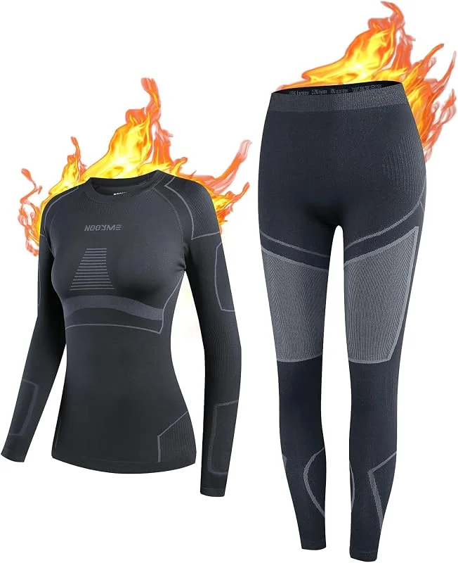 NOOYME Intimo Termico Donna Traspirante Set Pantaloni e Maglia Termica Donna Biancheria Intima Termica per Sci Elastica e Asciugatura Rapida — Abbigliamento riscaldato