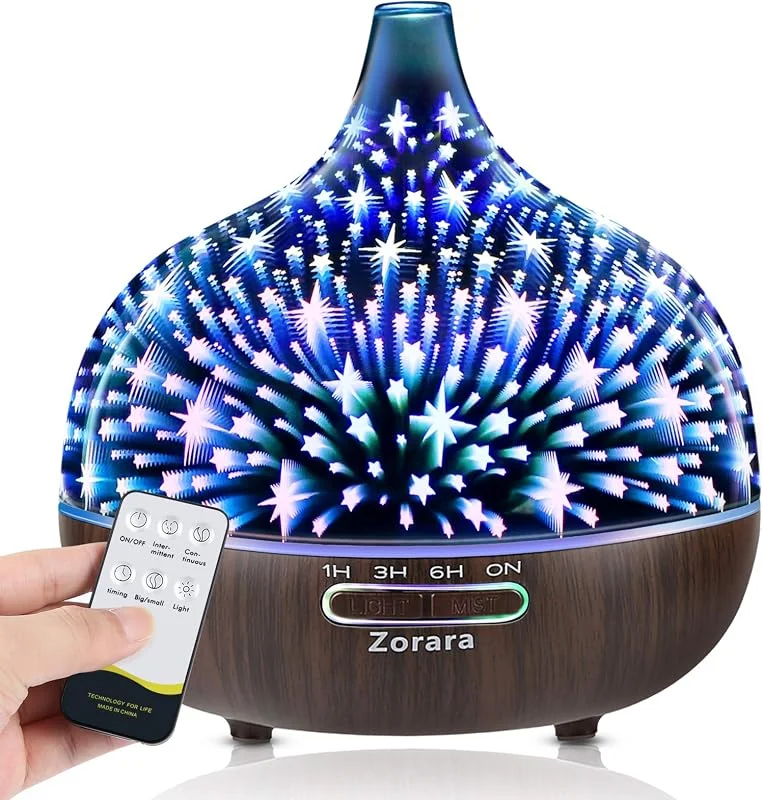 Diffusore di oli essenziali, 550 ml, umidificatore a nebbia fredda, umidificatore 3D per aromaterapia, umidificatore a ultrasuoni con 7 luci LED che cambiano colore, spegnimento automatico senza acqua