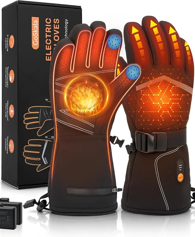 Guanti riscaldanti da 7, 4 V, 3000 mAh, guanti elettrici, unisex, con 3 livelli di calore e touchscreen, guanti da sci antivento per esterni, moto, bicicletta, colore nero, XL — Abbigliamento riscaldato