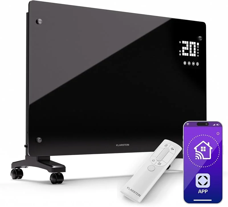 Klarstein Stufa Elettrica Basso Consumo, Elettrica 2500W, Termoconvettore Smart con Rotelle, Termosifone Portatile, Termoconvettore a Parete con Termostato, Stufetta per Casa — Riscaldamento
