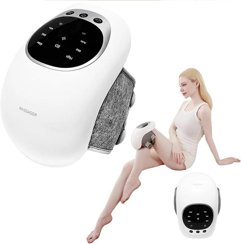 Massaggiatore per ginocchio con 3 livelli di temperatura, terapia con luce rossa, schermo LCD, terapia termica e vibrazione, 7000 giri, min e 120 minuti di autonomia — Riscaldamento