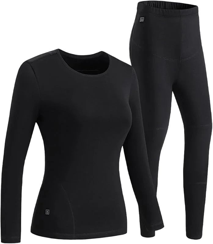 Set di biancheria intima termica USB da donna, in cotone felpato, strato riscaldante invernale con zone di calore, resistente al freddo, regolazione intelligente — Abbigliamento riscaldato